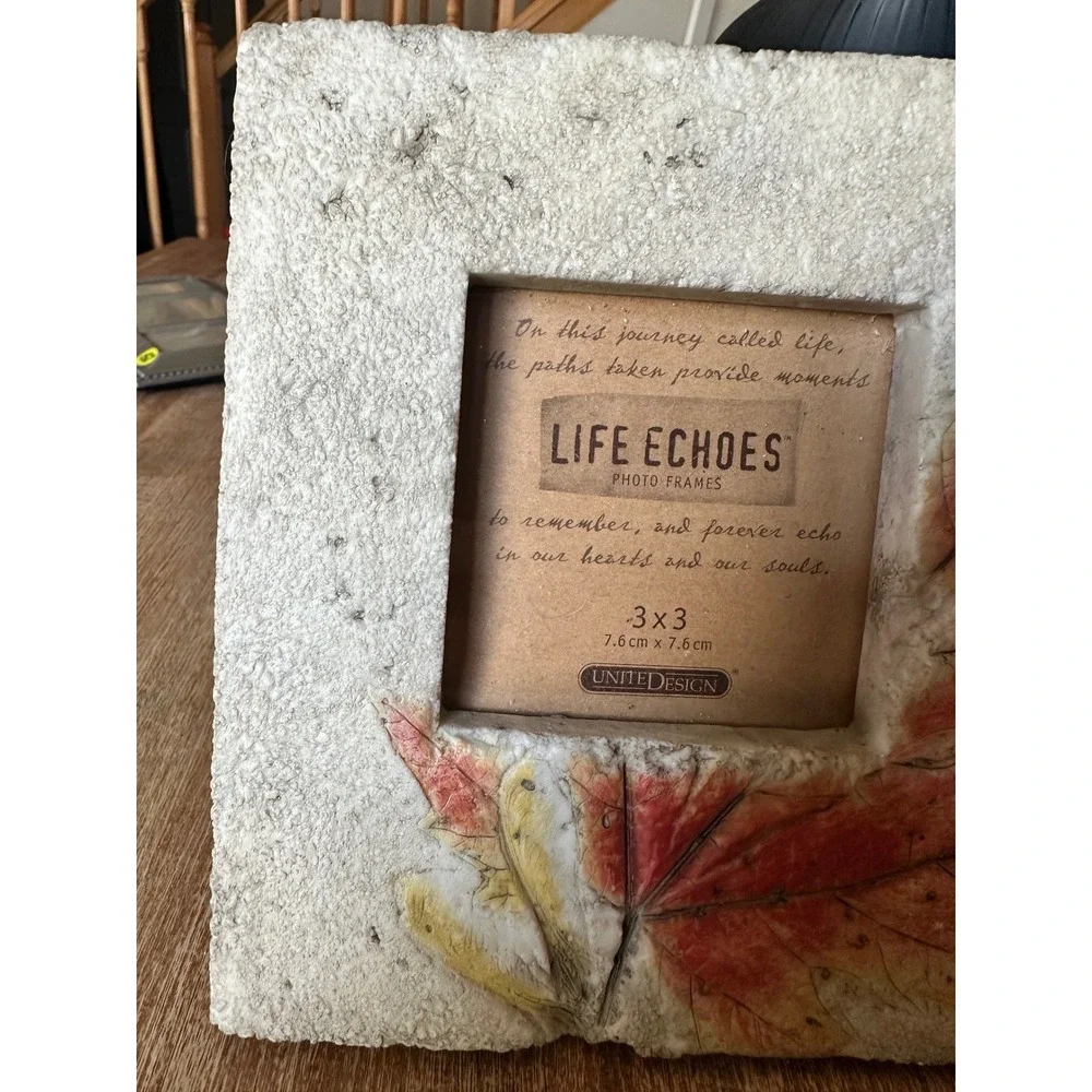 United Design Life Echoes Maple Leaf 3x3 Photo Frame Stone Resin Fall Decor